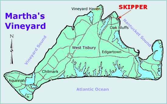 Map of Martha's Vineyard pointing to dock